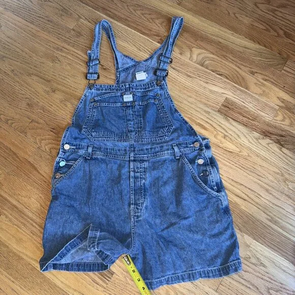 Vintage Calvin Klein Bib Overalls Shorts Jeans Denim Womens L Double Stone Wash - Picture 14 of 16